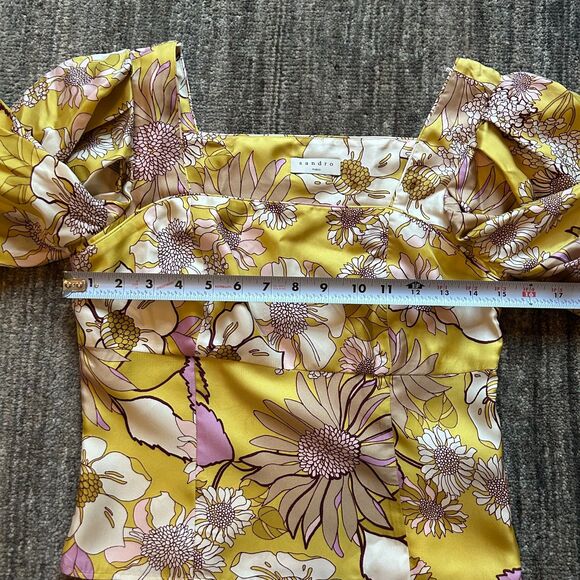 Sandro Paris Printed Silk Puff Sleeve Top,  Size 1 (equivalent of a small) - Picture 11 of 12